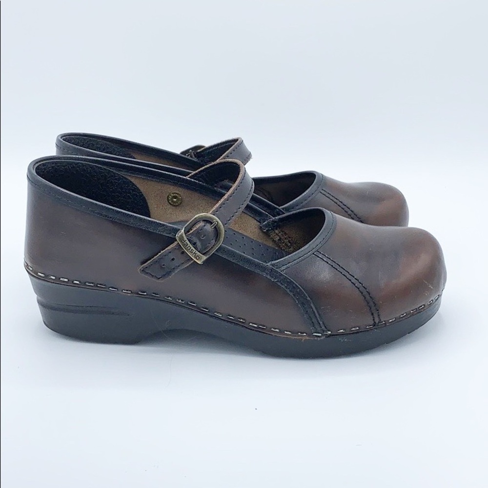 Dansko Brown Leather Mary Janes Comfort Clogs